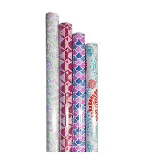 Tradineur - Pack de 4 rollos de papel de regalo, modelo Todo Año, láminas, hojas para envolver regalos, cumpleaños, Navidad, 100 x 300 cm, diseños surtidos