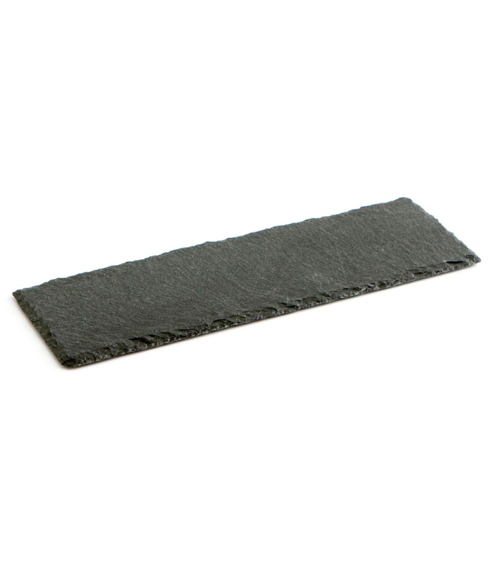 Tradineur - Plato de Pizarra Rectangular, Bandeja para hosteleria, servicio y degustación, Canto rústico, Tabla de Piedra Natural para Servir Aperitivos - 30 x 10 cm