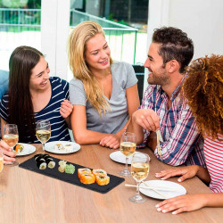 Tradineur - Plato de Pizarra Rectangular, Bandeja para hosteleria, servicio y degustación, Canto rústico, Tabla de Piedra Natura