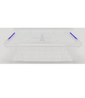 Tradineur - Caja de almacenaje de plástico transparente 2 litros, minicaja de ordenación apilable con tapa 7,5 x 25,5 x 16,8 cm, cierre a presión, almacenamiento de oficina, hogar