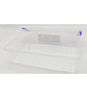 Tradineur - Caja de almacenaje de plástico transparente 2 litros, minicaja de ordenación apilable con tapa 7,5 x 25,5 x 16,8 cm, cierre a presión, almacenamiento de oficina, hogar