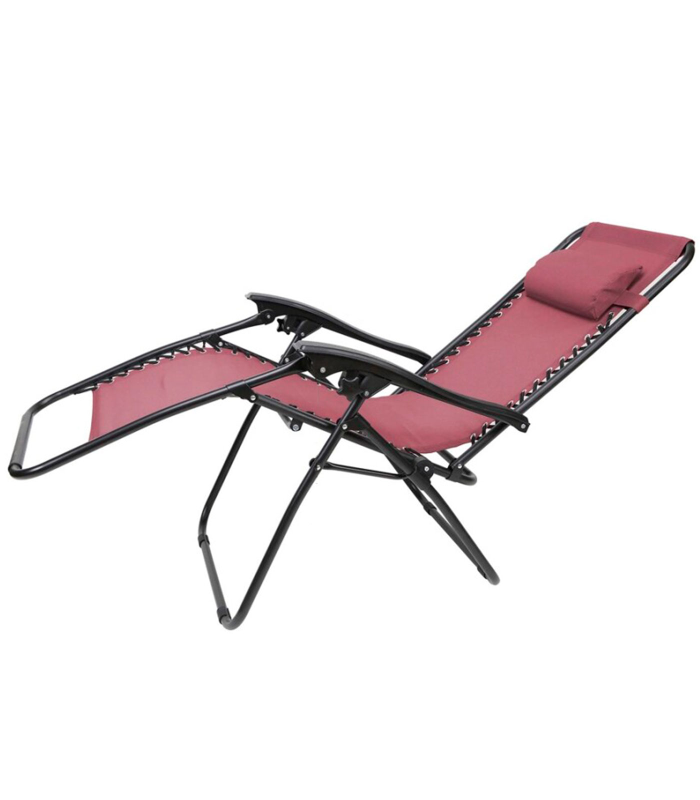 Tradineur - Tumbona plegable con reposabrazos, incluye cojín reposacabezas, silla con respaldo regulable, multiposición, metal y tela, cómoda, máx. 110 kg, camping (Granate, 163 x 65 x 51,5 cm)