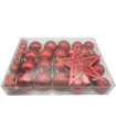 Tradineur - Set de 42 bolas de navidad de color rojo con tamaños y diseños surtidos y 1 estrella en rojo, ideal para completar el arbol navideño. Set para decoracion navideña.