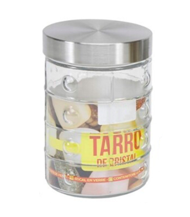 Tradineur - Tarro de vidrio con tapa metálica, recipiente, frasco resistente para guardar café, pasta, galletas, legumbres, 1250 ml, 16,5 x 11 cm