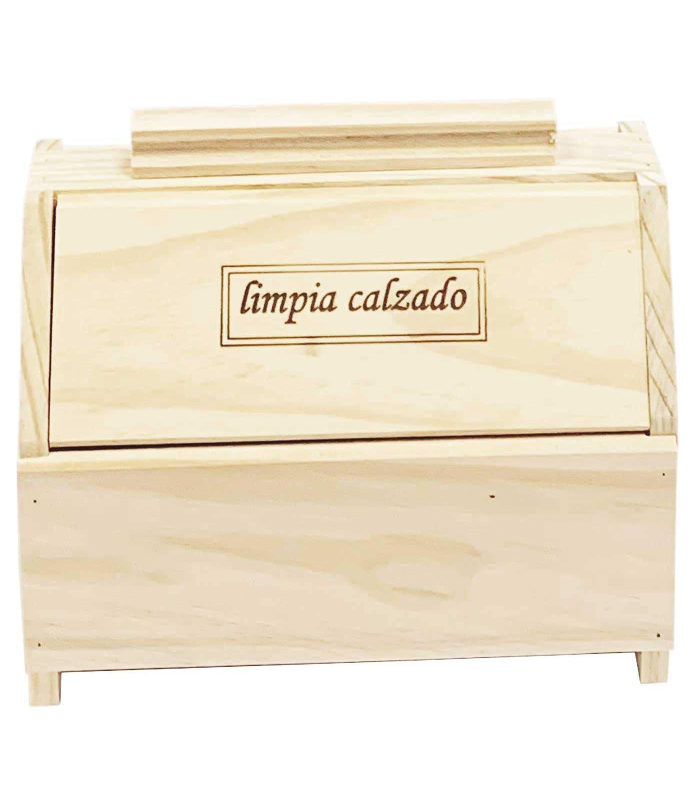 Tradineur - Caja de madera limpia calzado 20,7 x 24,5 x 14,9 cm, recipiente madera para utensilios de limpiar zapatos con asa y tapas a los lados, color aleatorio