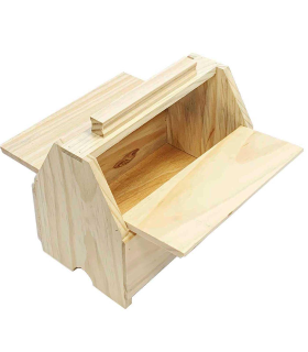 Tradineur - Caja de madera limpia calzado 20,7 x 24,5 x 14,9 cm, recipiente madera para utensilios de limpiar zapatos con asa y tapas a los lados, color aleatorio