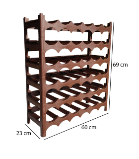 Tradineur - Botellero de plástico apilable, de 60 x 69 x 23 cm, con capacidad para 36 botellas, de color marrón, almacenar botellas