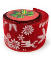 Tradineur - Rollo de cinta de navidad decorada con renos, tela organza, poliéster, decoración árbol Navidad, envolver regalos, manualidades (Rojo mate - 6,3 cm x 2,7 m - Modelo aleatorio)