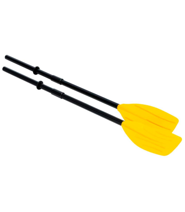 Tradineur - Set de 2 remos desmontables ligeros, plástico fuerte, fácil montaje, palas estriadas para barca, kayak, piragua (Amarillo y negro, 124 cm)