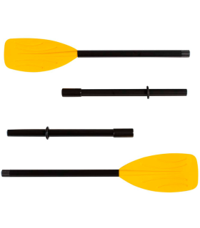 Tradineur - Set de 2 remos desmontables ligeros, plástico fuerte, fácil montaje, palas estriadas para barca, kayak, piragua (Amarillo y negro, 124 cm)