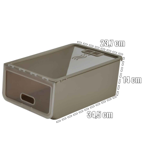 Tradineur - Caja de zapatos - Fabricado en plástico - Ideal para la organización y guardado de calzados - 14 x 23,7 x 34,5 cm - Color Marrón Topo