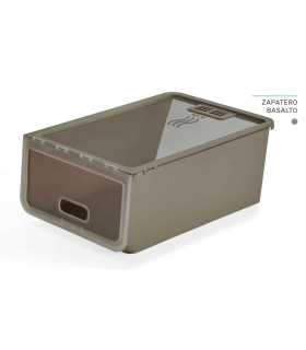 Tradineur - Caja de zapatos - Fabricado en plástico - Ideal para la organización y guardado de calzados - 14 x 23,7 x 34,5 cm - Color Marrón Topo