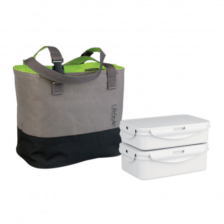 Tradineur - Bolsa isotérmica porta alimentos. Con asa y bandolera. (1200 + 1000 ml). Incluidos dos recipientes herméticos válido
