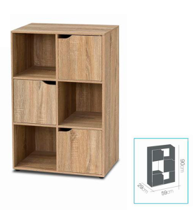 Tradineur - Aparador de madera con 3 puertas y 3 estantes, mueble auxiliar multifuncional, estantería para salón, dormitorio (Marrón, 90 x 59 x 29 cm)