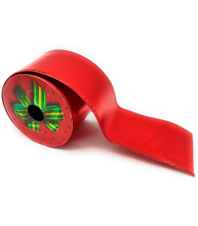 Tradineur - Rollo de cinta de navidad, poliéster, brillante, decoración árbol Navidad, envolver regalos, adornos, manualidades - 6,3 cm x 2,7 m - Rojo