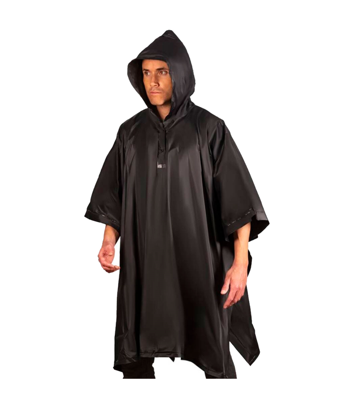 Tradineur - Poncho de moto impermeable con capucha - Fabricado al 100% poliéster - Costura termoselladas - Talla XL, XXL - Color Negro