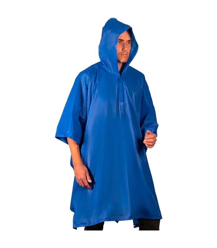 Tradineur - Poncho impermeable con capucha para deportes - Fabricado 100% poliéster - Alta densidad y revestimiento - Talla XL - XXL (Color Azul)