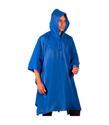 Tradineur - Poncho impermeable con capucha para deportes - Fabricado 100% poliéster - Alta densidad y revestimiento - Talla XL - XXL (Color Azul)