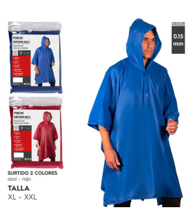 Tradineur - Poncho impermeable con capucha para deportes - Fabricado 100% poliéster - Alta densidad y revestimiento - Talla XL - XXL (Color Azul)