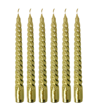 Tradineur - Pack de 6 velas espiral, cirios de mesa alargados, cera y mecha de algodón, rituales y ceremonias, decoración, Navidad, fiestas, bodas (Dorado, 20 cm)