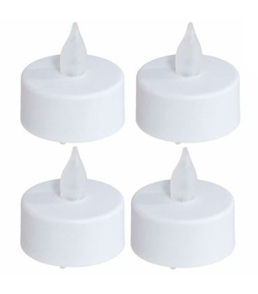 Tradineur - Pack de 4 velas de té LED, tealights con luz, plástico, funcionan con pilas, decoración del hogar, Navidad, fiestas (Blanco - 4 x 4 cm)