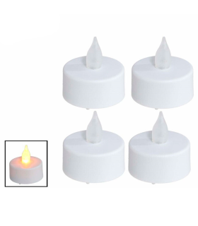 Tradineur - Pack de 4 velas de té LED, tealights con luz, plástico, funcionan con pilas, decoración del hogar, Navidad, fiestas (Blanco - 4 x 4 cm)