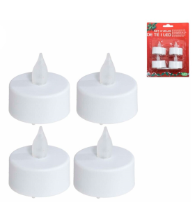 Tradineur - Pack de 4 velas de té LED, tealights con luz, plástico, funcionan con pilas, decoración del hogar, Navidad, fiestas (Blanco - 4 x 4 cm)