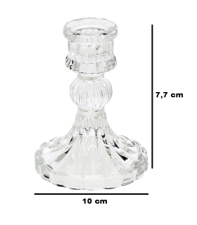 Tradineur - Portavelas de vidrio, soporte para velas cilíndricas, alargadas, decoración, centros de mesa, Navidad, bodas, fiestas - 10 x 7,7 cm