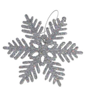 Tradineur - Copo de nieve colgante con glitter, plástico, purpurina brillante, adorno, árbol de Navidad, decoración festiva, hogar, Ø 10 cm, color aleatorio