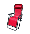 Tradineur - Silla / Tumbona plegable de acero, reclinable, reposacabezas acolchado, tejido resistente. Color rojo. 90 x 66 x 108 cm