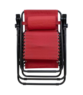 Tradineur - Silla / Tumbona plegable de acero, reclinable, reposacabezas acolchado, tejido resistente. Color rojo. 90 x 66 x 108 cm