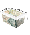 Tradineur - Caja de plástico con tapa y cierres laterales de clip, cajón de almacenaje multiusos, ordenación, objetos, hogar, fabricada en España (Mapa Mundi, 7,5 litros, 32,5 x 23 x 15 cm)