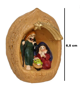 Tradineur - Mini nacimiento en nuez de resina, decoración Navidad, belén, pesebre, figura, adorno de sobremesa, estanterías, hogar, 5 x 7 cm