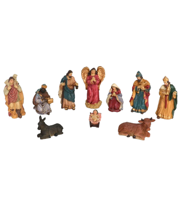 Tradineur - Set de 10 Figuras del Nacimiento del Jesús - Fabricado en Resina - Decoración para temporada Navideña - 12,5 - 6 cm