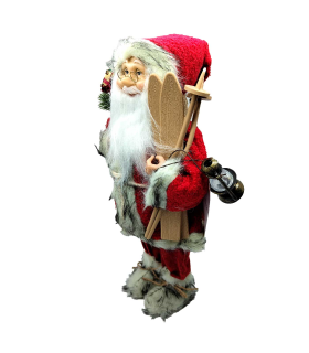 Tradineur - Figura de papa Noel con Esquís - Fabricado en Poliéster y Plástico - Decoración para temporada navideña - 45 x 23 x 14 cm