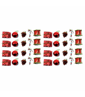 Tradineur - Sets de 20 colgantes para árbol navideño - Fabricado en plástico - Decoración para temporada navideña - Tambor, bolas, bastón, regalos, piña - Color Rojo