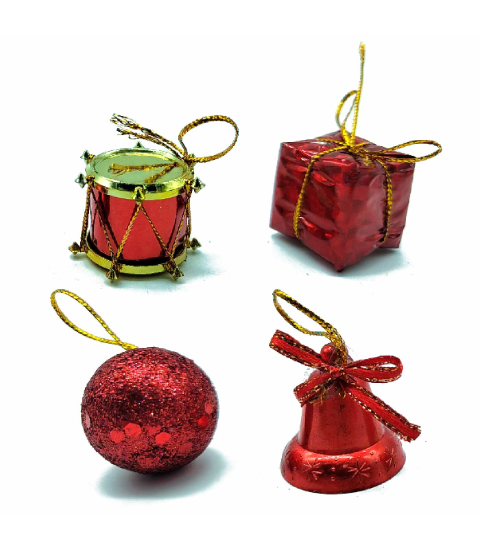 Tradineur - Sets de 14/16 piezas colgantes para árbol navideño - Fabricado en plástico - Decoración para temporada navideña - Tambor, bolas, bastón, regalos, etc. - Modelo Aleatorio