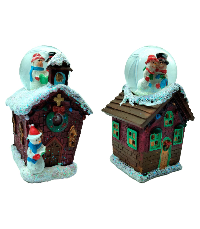 Tradineur - Casitas navideñas con luces LED y bola de Nieve - Fabricados en Resina - Decoración para temporada navideña - 11 x 6 x 6 cm - Modelo Surtido