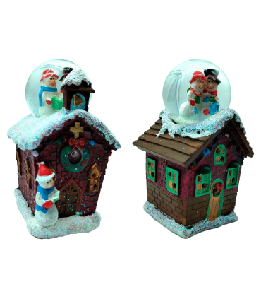 Tradineur - Casitas navideñas con luces LED y bola de Nieve - Fabricados en Resina - Decoración para temporada navideña - 11 x 6 x 6 cm - Modelo Surtido