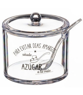 Tradineur - Set de salero y azucarero con tapa, metacrilato transparente, recipientes para guardar sal y azúcar, condimentos de cocina (Días Sosos/Amargos, 10 y 9 cm)