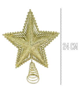 Tradineur - Estrella para punta del árbol con purpurina - Fabricado en Plástico - Decoración para temporada Navideña - Color Dorado