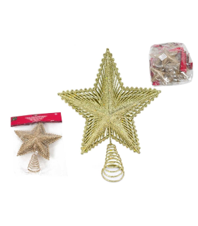 Tradineur - Estrella para punta del árbol con purpurina - Fabricado en Plástico - Decoración para temporada Navideña - Color Dorado