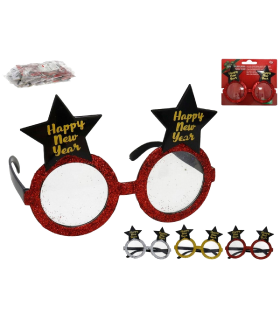 Tradineur - Gafas navideñas con diseño "Happy New Year" - Fabricado en plástico - 10 x 15 cm - Modelo Surtido