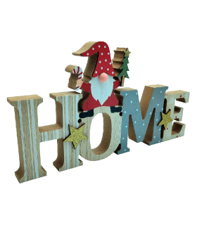 Tradineur - Letrero navideño "Home" con gnomo navideño - Fabricado en madera - Decoración para temporada navideña 