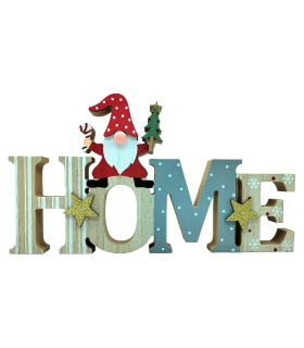 Tradineur - Letrero navideño "Home" con gnomo navideño - Fabricado en madera - Decoración para temporada navideña 