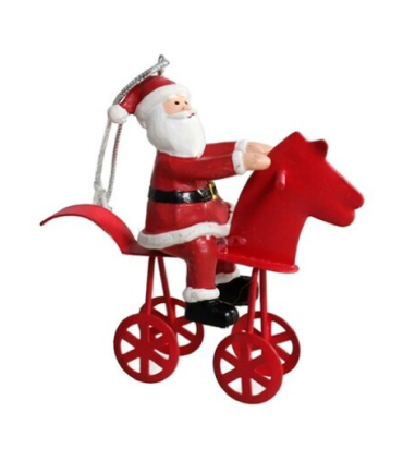 Tradineur - Colgante navideño de Papá Noel a caballo - Fabricado en Metal y resina - Decoración para temporada navideña - 9 x 3 x 9 cm - Modelo Surtido