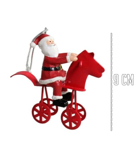 Tradineur - Colgante navideño de Papá Noel a caballo - Fabricado en Metal y resina - Decoración para temporada navideña - 9 x 3 x 9 cm - Modelo Surtido