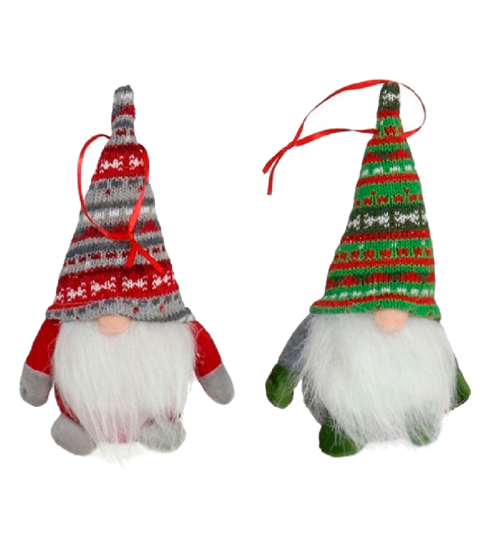 Tradineur - Gnomos con pijama navideño colgante - Fabricado en Poliéster - Decoración para temporada Navideña - 22 x 8 x 8 cm - Modelo Surtido