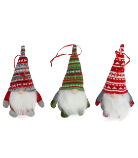 Tradineur - Gnomos con pijama navideño colgante - Fabricado en Poliéster - Decoración para temporada Navideña - 22 x 8 x 8 cm - Modelo Surtido