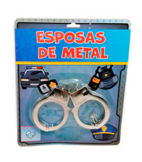 Tradineur - Esposas de metal de juguete, incluyen llaves y botón de seguridad, complemento para disfraces de carnaval, halloween, policía, sheriff